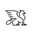 Premium black minimal Griffin Mythical Creature Emblem mascot Line Vector Design Royalty Free Stock Photo