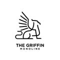 Premium black minimal Griffin Mythical Creature Emblem mascot Line Vector Design Logo Royalty Free Stock Photo