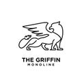 Premium black minimal Griffin Mythical Creature Emblem mascot Line Vector Design Logo Royalty Free Stock Photo