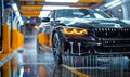 Premium black sedan car undergoing a deep clean with high-foam soap at a car wash station, showcasing a meticulous auto detailing Royalty Free Stock Photo