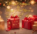 Premium bokeh card Happy New Year and Merry Christmas wishes 2024