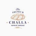 Premium Challa Bread Abstract Sign, Symbol or Logo Template. Hand Drawn Loaf and Wheat Spica with Premium Typography Royalty Free Stock Photo