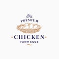 Premium Chicken Eggs Farm Abstract Vector Sign, Symbol or Logo Template. Hand Drawn Sketch Nest with Eggs Sillhouette Royalty Free Stock Photo