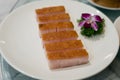 Premium Chinese crispy roasted belly pork in White dishes at Chi