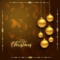 Premium christmas greeting design with hanging golden balls