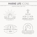 Premium class emblems with sea dolphin, dolphinarium, fishing club Royalty Free Stock Photo