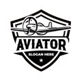 Premium Classic Aviator Logo Emblem. War Plane Aircraft Vector Isolated Royalty Free Stock Photo