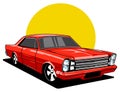 Premium classic saloon car vector illustration for printed use in red coloring