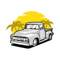 Classic hot rod truck vector art isolated. Farm truck silhouette side view vector Royalty Free Stock Photo