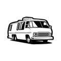 Classic Retro RV Campervan Caravan Monochrome Silhouette Vector Art Isolated