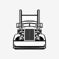 Classic Semi Trailer Truck Front View Vector Art Monochrome Silhouette Isolated Royalty Free Stock Photo