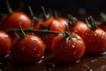 Premium Close up shot of cherry tomatoes, drops of water. Vegetable themed, healthy food concept Royalty Free Stock Photo
