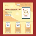 Premium content flat landing page website template. Digital strategy, copyright, long-range planning. Web banner with