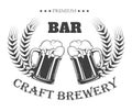 Premium craft brewery pub logo with beer jugs and barley