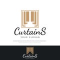 Premium curtain logo line art style with vector illustration design