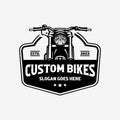 Custom Classic Motorbike Vintage Emblem Logo Design Vector Art Isolated. Best for Motorbike Garage and Mechanic Logo