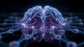 Neural Network Brain Visualization with Glowing Neural Nodes. Artificial Intelligence Deep Learning Structure and Central Brain. Royalty Free Stock Photo