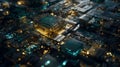 Complex PCB Architecture of Futuristic Microchip Ecosystem with Glowing Circuitry Network and High-Tech Motherboard Infrastructure Royalty Free Stock Photo