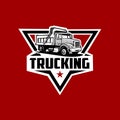 Premium dump truck company emblem logo vector isolated. Royalty Free Stock Photo