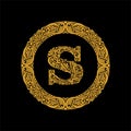 Premium, elegant capital letter S in a round frame is made of floral ornament. Baroque style.Elegant capital letters set