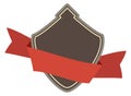 Premium emblem template. Shield shape badge with red ribbon