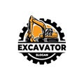 Premium Excavator Logo Emblem, Circle Badge, Vector Isolated Template Set