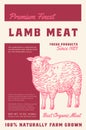 Premium Finest Lamb Meat. Abstract Vector Meat Packaging Product Label Design. Retro Typography and Hand Drawn Sheep