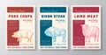 Premium Finest Meat Vector Packaging Product Label Design Collection Retro Typography and Hand Drawn Pig, Sheep and