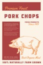 Premium Finest Pork Chops. Abstract Vector Meat Packaging Product Label Design. Retro Typography and Hand Drawn Pig