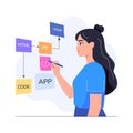 A premium flat illustration of full stack web development workflow Royalty Free Stock Photo