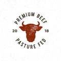 Premium fresh beef label. retro styled meat shop emblem. vector illustration