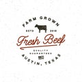 Premium fresh beef label. retro styled meat shop emblem. vector illustration