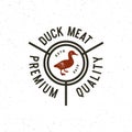 Premium fresh duck meat label. retro styled meat shop emblem. vector illustration