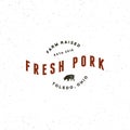 Premium fresh pork label. retro styled meat shop emblem. vector illustration