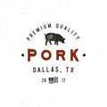 Premium fresh pork label. retro styled meat shop emblem. vector illustration