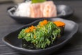 Premium fresh raw Hiyashi Wakame Nigiri / Japanese tasty food& x29; o Royalty Free Stock Photo