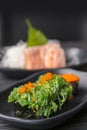 Premium fresh raw Hiyashi Wakame Nigiri / Japanese tasty food& x29; o Royalty Free Stock Photo