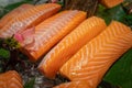 Premium fresh raw salmon sliced meat. Royalty Free Stock Photo