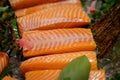 Premium fresh raw salmon sliced meat. Royalty Free Stock Photo