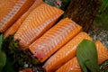 Premium fresh raw salmon sliced meat. Royalty Free Stock Photo