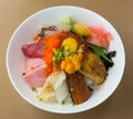 Premium fresh raw-seafood on rice (Kaisen Don).