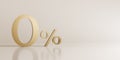 Premium Gold zero percent or 0 % isolated over white background with reflection.