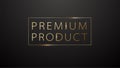 Premium golden frame premium product label on black background. Dark luxury logo template. Vector gold thin text with highlight Royalty Free Stock Photo