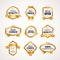 Premium golden vector badge. Best price quality label or sticker design. Best choice offer sale banner or sign emblem Royalty Free Stock Photo