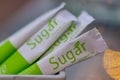 Premium granulated sugar from sugar cane for sweetening is served at the table of a cafe in a tourism area. MAGELANG, INDONESIA -