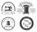 Premium handmade clothes in tailor shop logotypes set