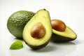 Premium high resolution close up of a fresh avocado fruit on white background for advertising