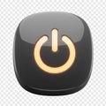 Glossy Dark 3D Power Button Icon with Orange Glow on Transparent Background Royalty Free Stock Photo