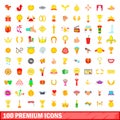 100 premium icons set, cartoon style