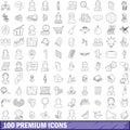 100 premium icons set, outline style Royalty Free Stock Photo